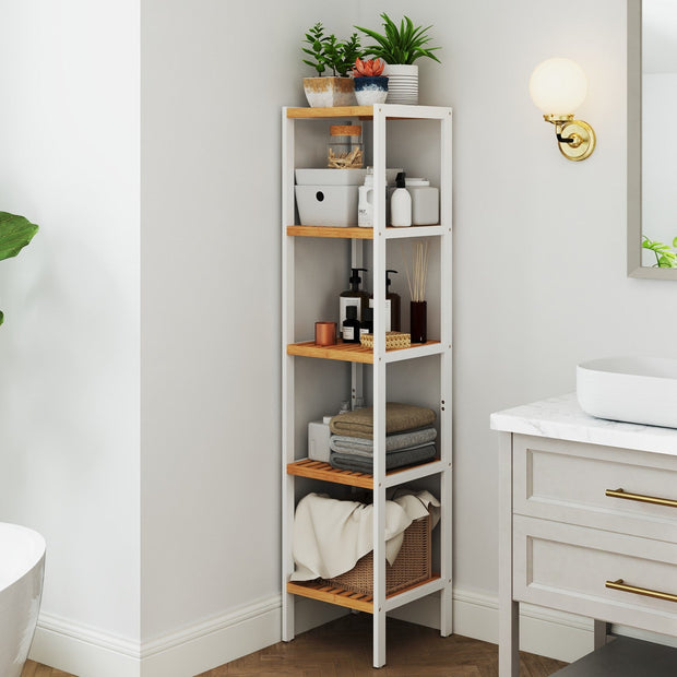 Bamboo Storage Shelf – 5-Tier – Natural Finish – Space-Saving Design for Narrow Spaces
