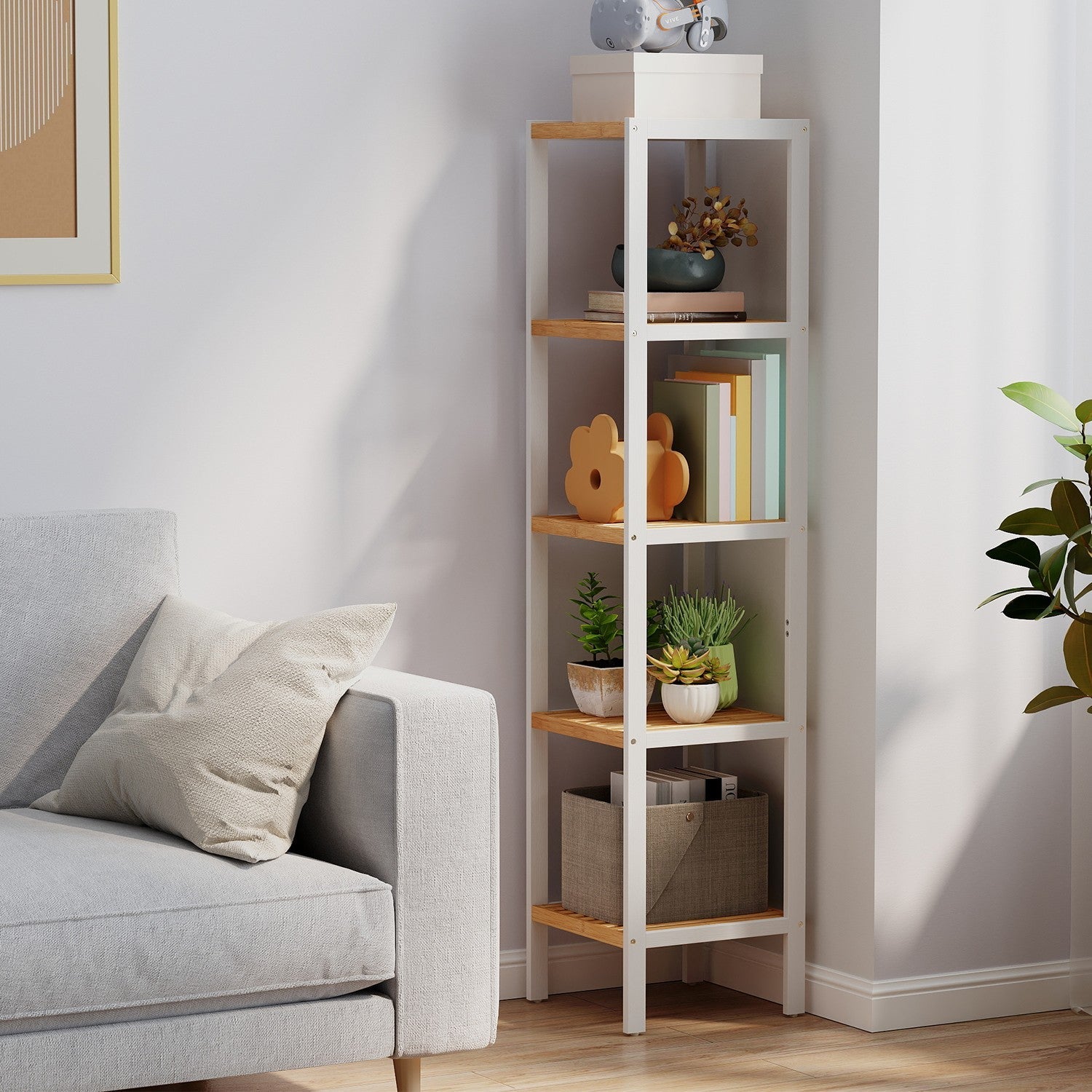 Bamboo Storage Shelf – 5-Tier – Natural Finish – Space-Saving Design for Narrow Spaces