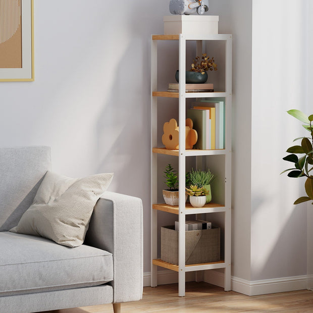 Bamboo Storage Shelf – 5-Tier – Natural Finish – Space-Saving Design for Narrow Spaces