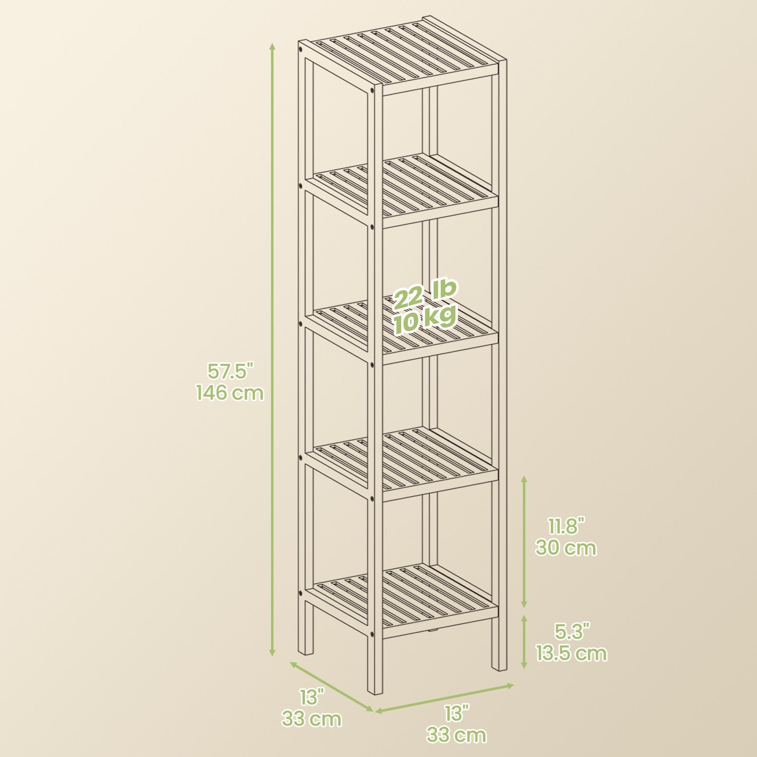 Bamboo Storage Shelf – 5-Tier – Natural Finish – Space-Saving Design for Narrow Spaces