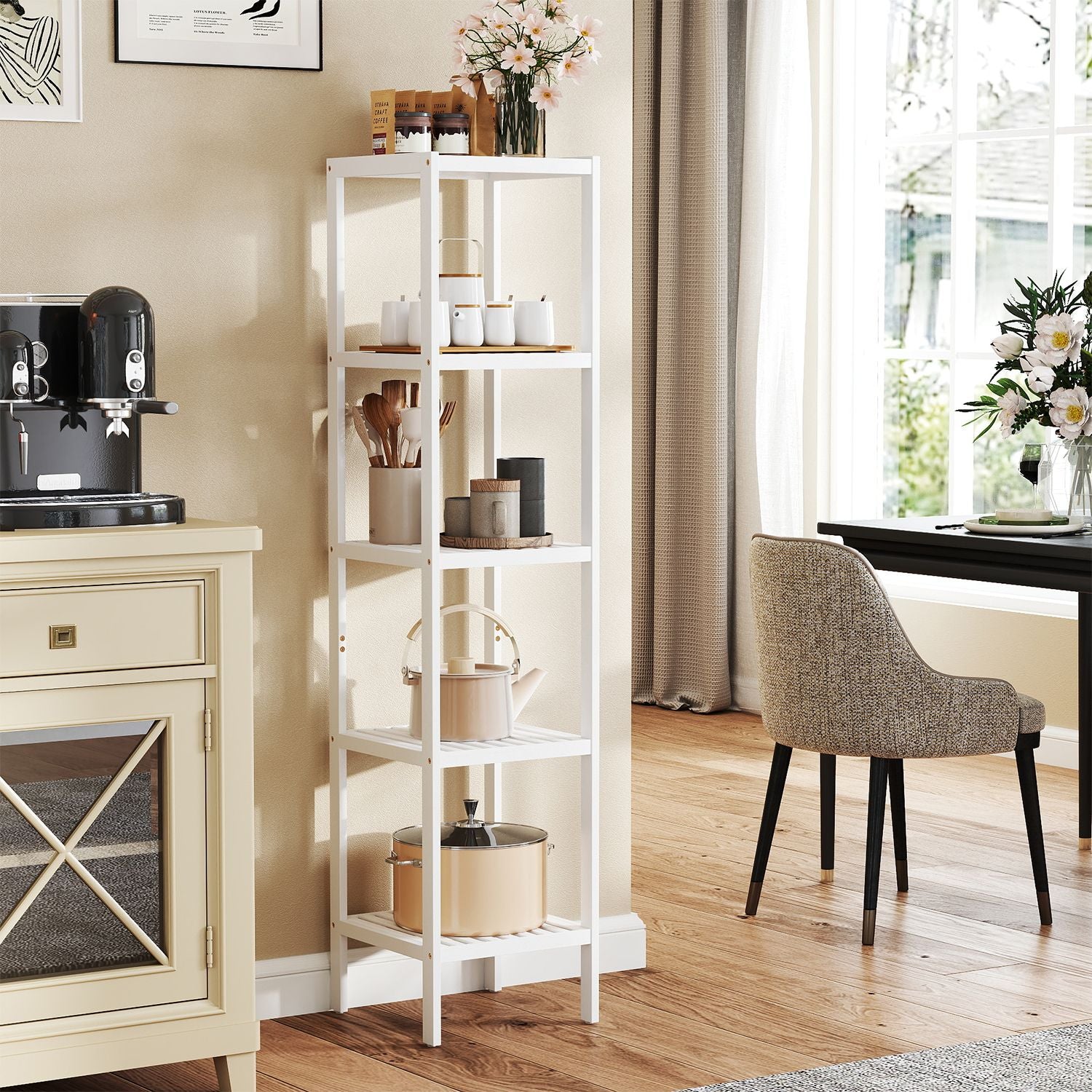 Bamboo Storage Shelf – 5-Tier – Natural Finish – Space-Saving Design for Narrow Spaces