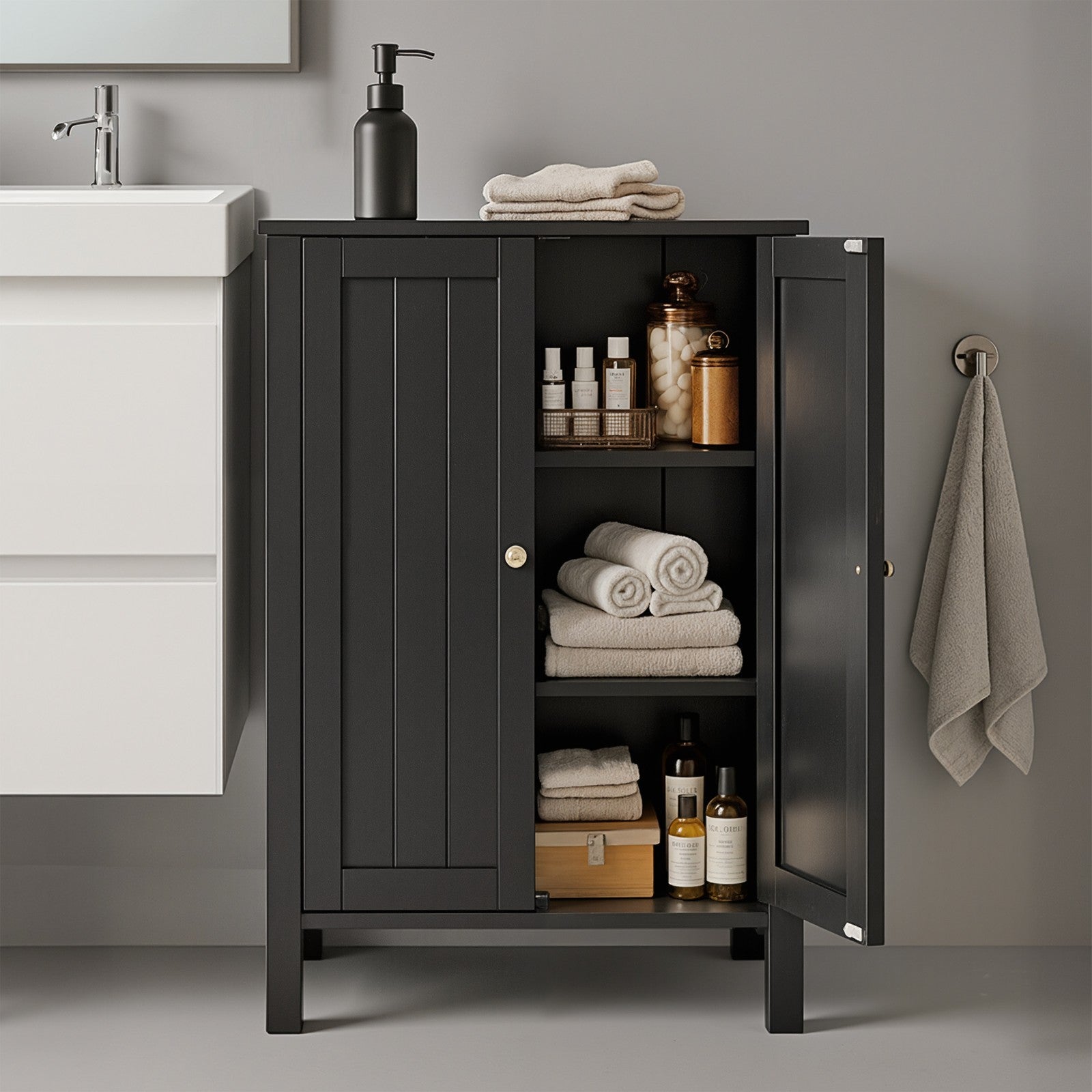 Freestanding Storage Cabinet – Wood – White – Multi-Purpose with Adjustable Shelves