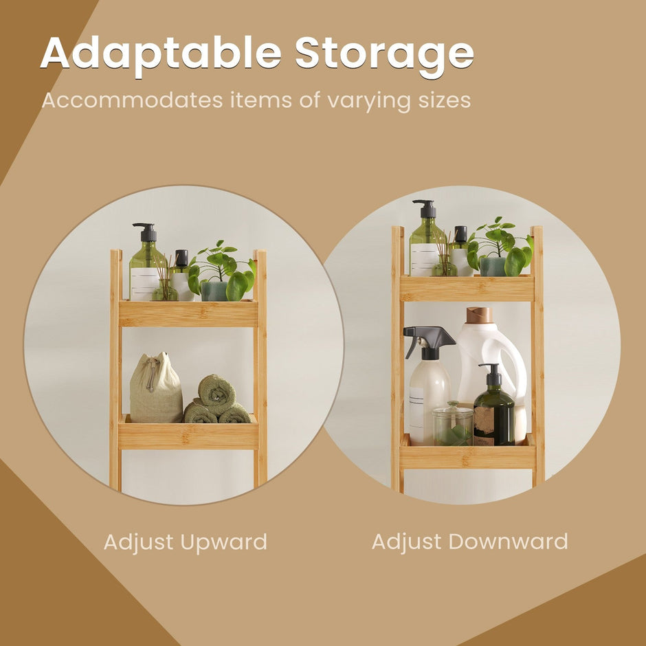 Bathroom Trolley – Bamboo – Natural – Space-Saving 3-Tier Design on Wheels