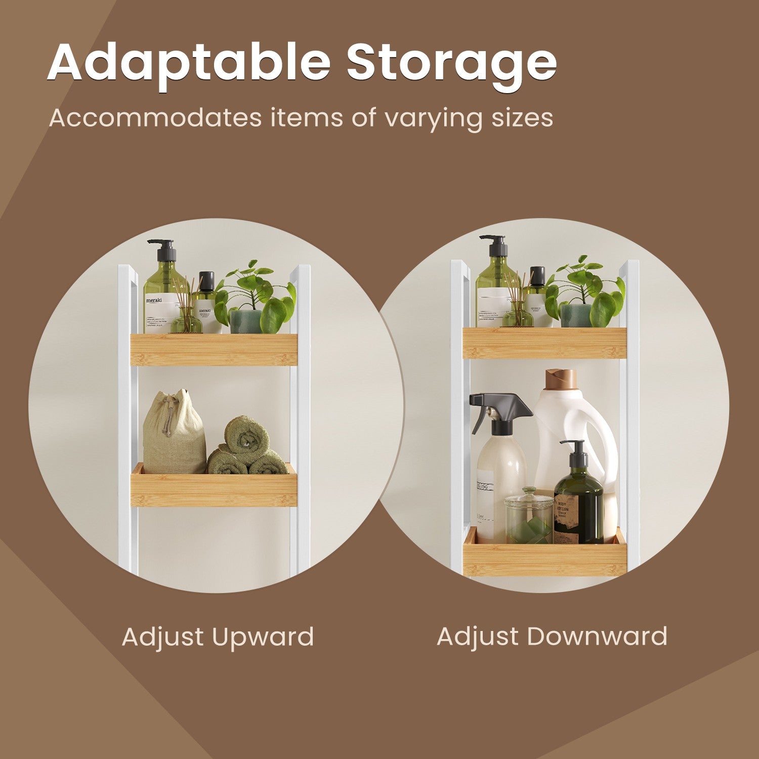 Bathroom Trolley – Bamboo – Natural – Space-Saving 3-Tier Design on Wheels