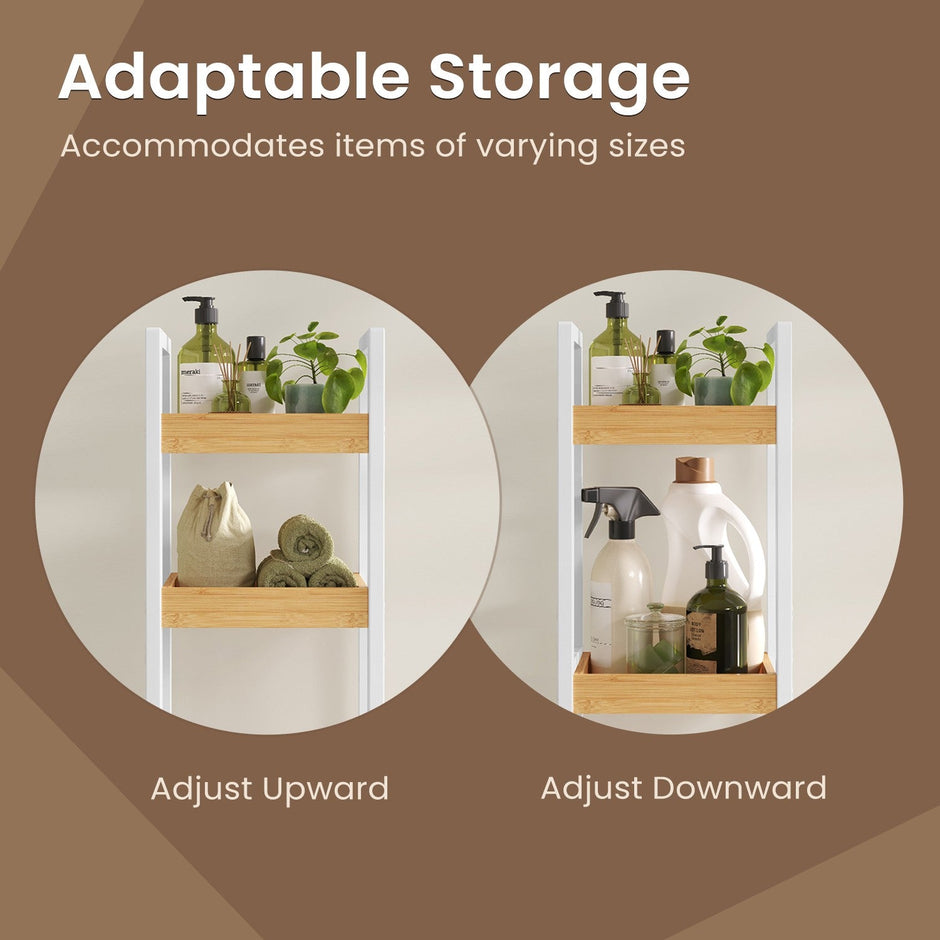 Bathroom Trolley – Bamboo – Natural – Space-Saving 3-Tier Design on Wheels