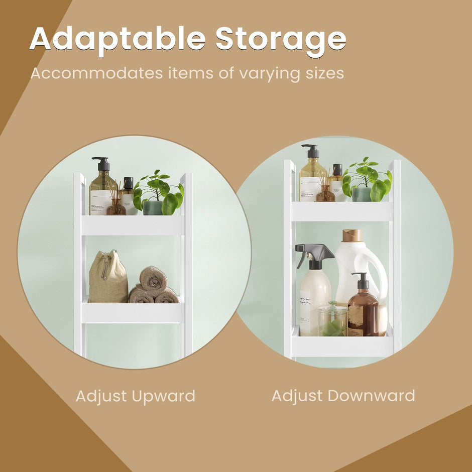 Bathroom Trolley – Bamboo – Natural – Space-Saving 3-Tier Design on Wheels