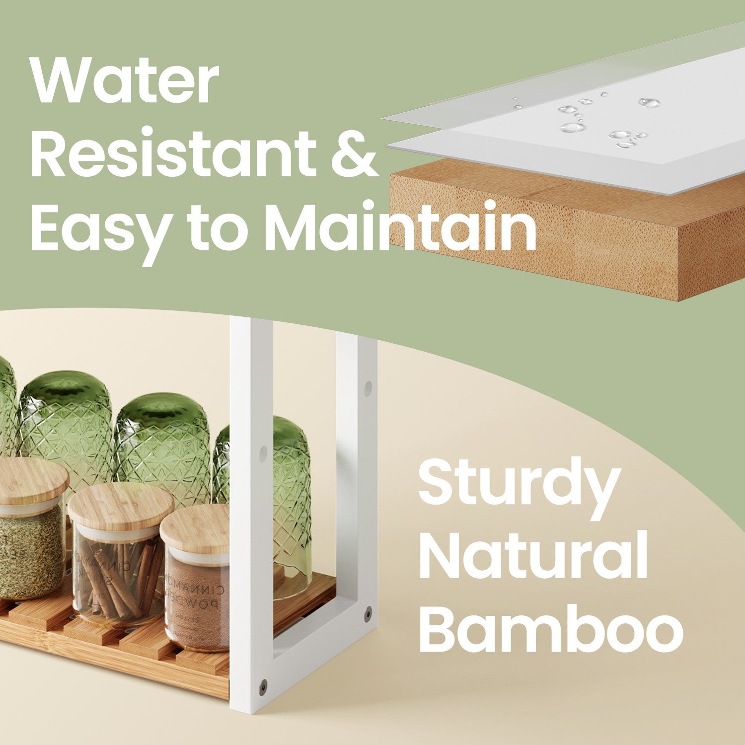 Bamboo Shelving Unit – Bamboo – White – Adjustable 3-Tier Design, Wall-Mounted or Free Standing