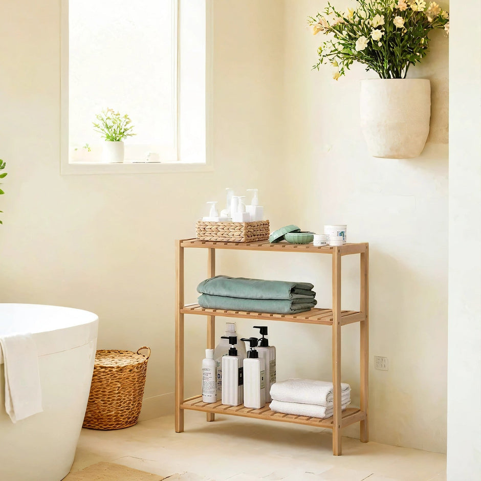 3-Tier Storage Shelf – Bamboo – Natural – Multifunctional Design for Hallway, Bathroom, Kitchen, Living Room