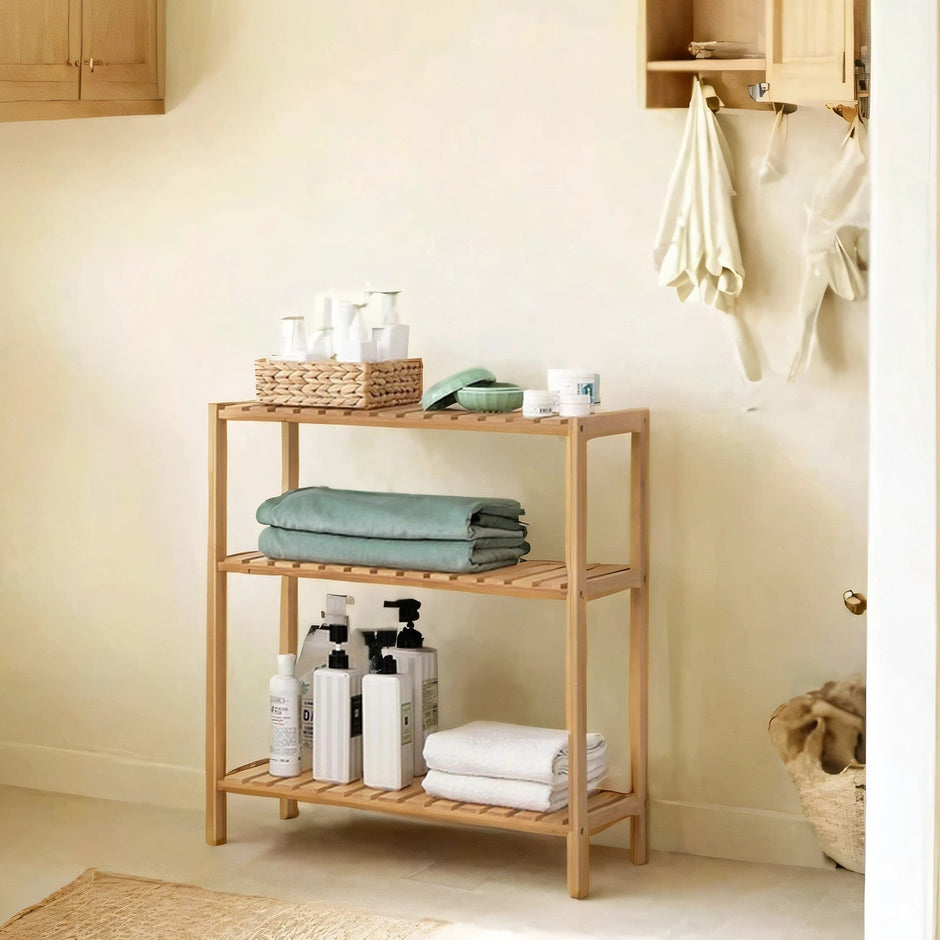 3-Tier Storage Shelf – Bamboo – Natural – Multifunctional Design for Hallway, Bathroom, Kitchen, Living Room