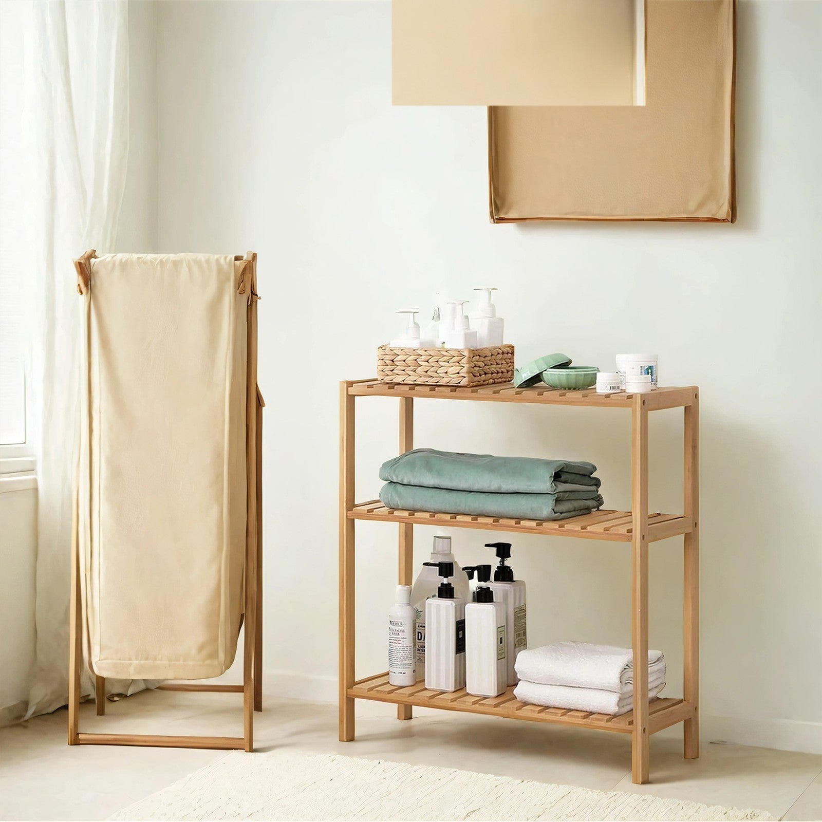3-Tier Storage Shelf – Bamboo – Natural – Multifunctional Design for Hallway, Bathroom, Kitchen, Living Room