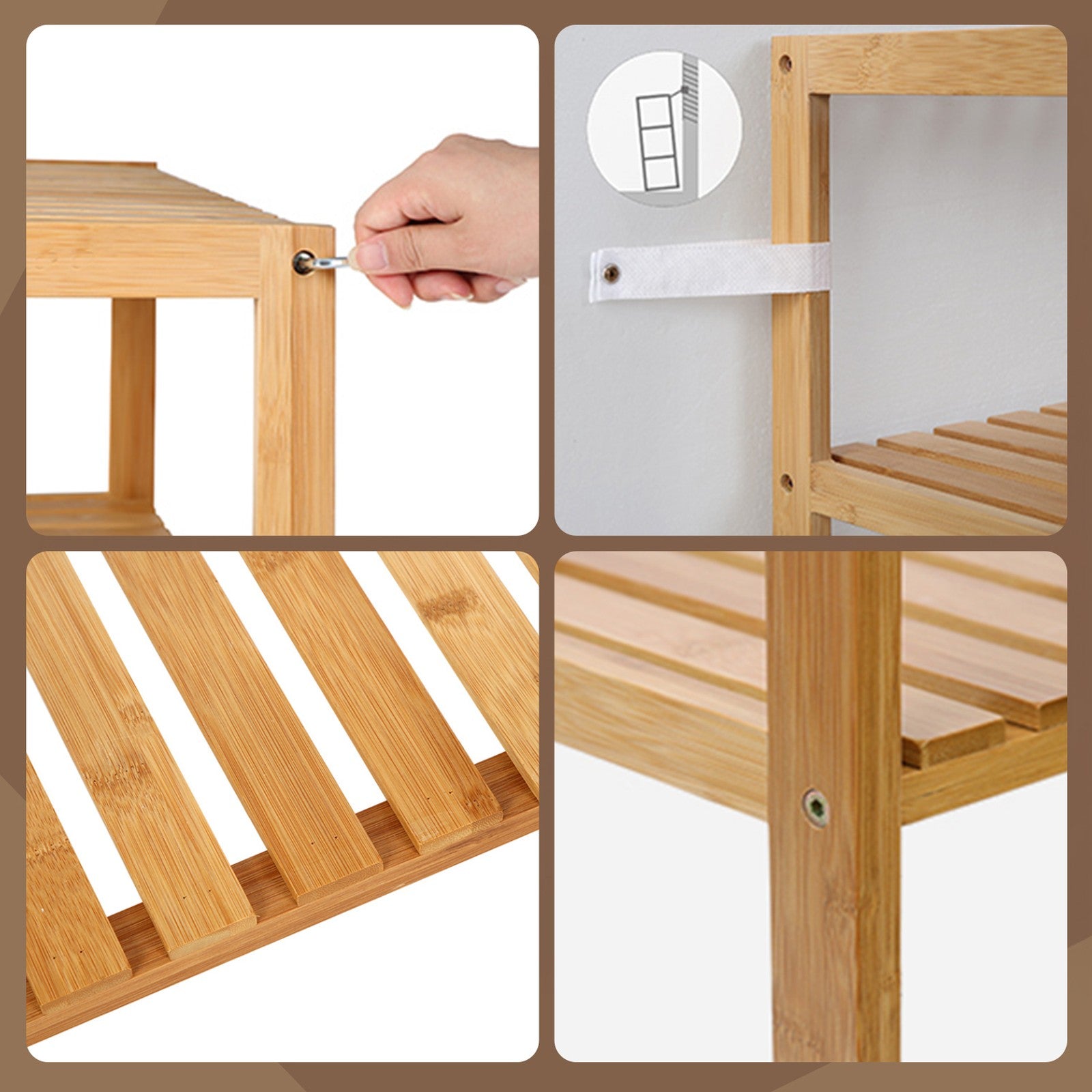 3-Tier Storage Shelf – Bamboo – Natural – Multifunctional Design for Hallway, Bathroom, Kitchen, Living Room