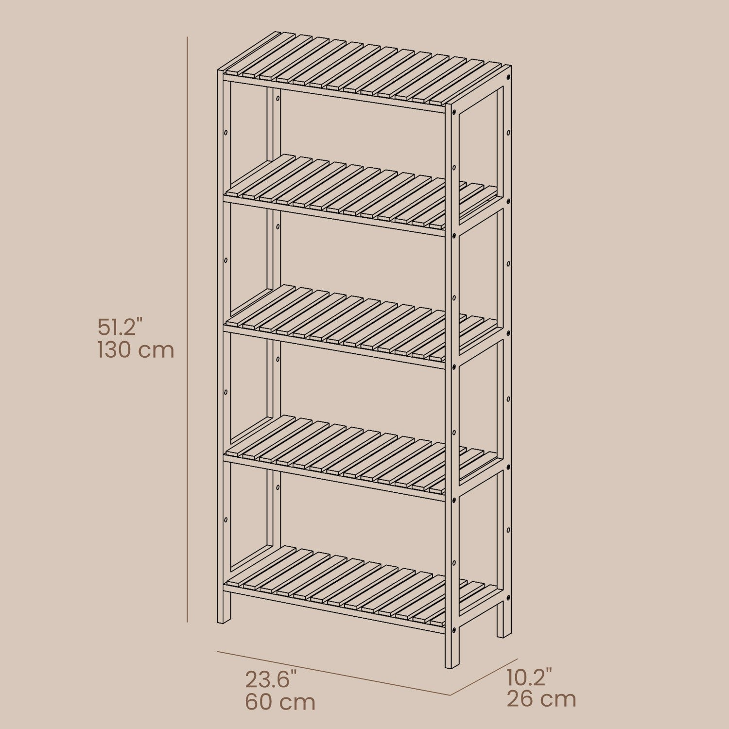 5-Tier Storage Shelf – Bamboo – White and Natural – Adjustable Heights