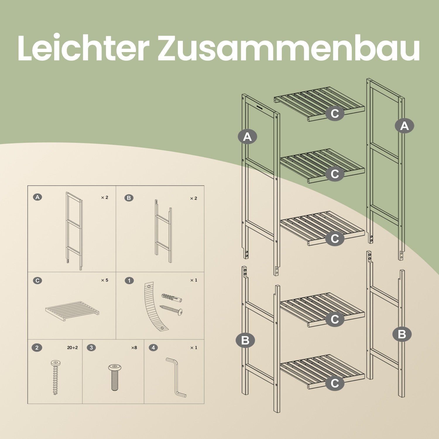 Bamboo Storage Shelf – 5-Tier – Natural Finish – Space-Saving Design for Narrow Spaces