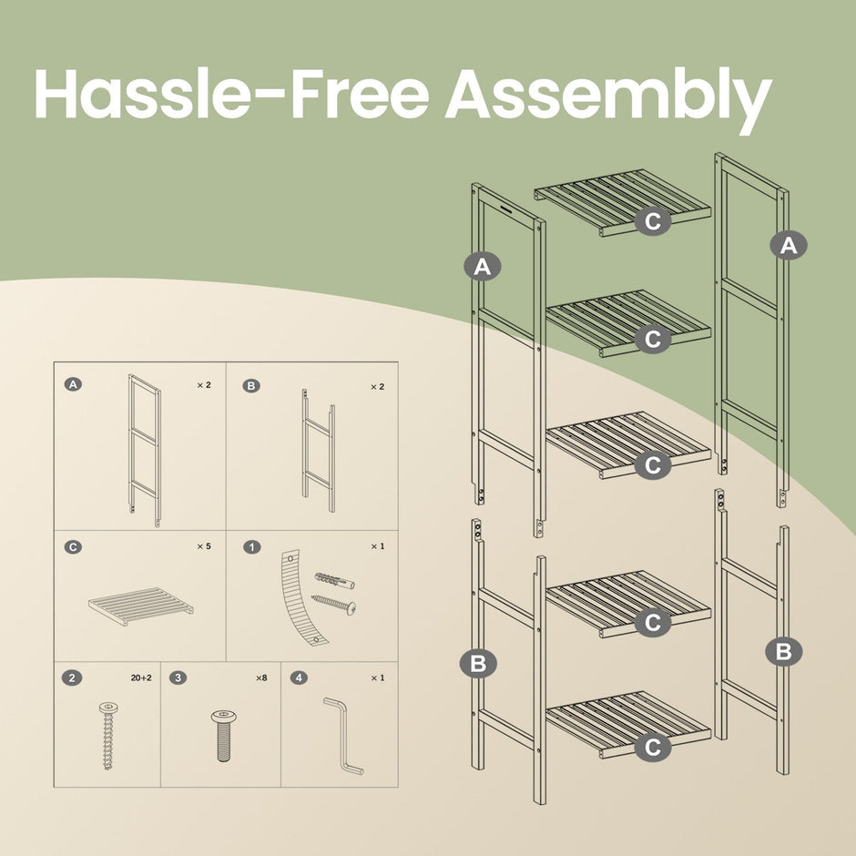 Bamboo Storage Shelf – 5-Tier – Natural Finish – Space-Saving Design for Narrow Spaces