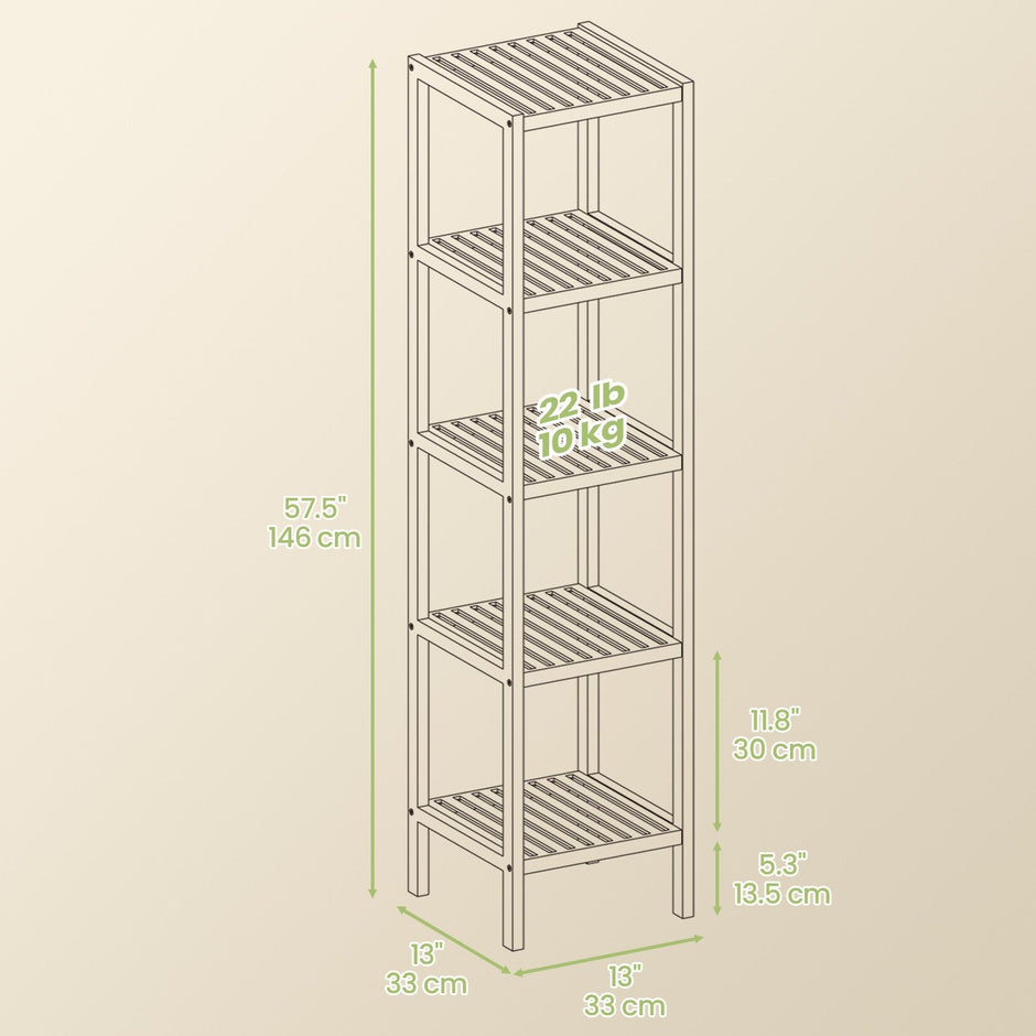 Bamboo Storage Shelf – 5-Tier – Natural Finish – Space-Saving Design for Narrow Spaces