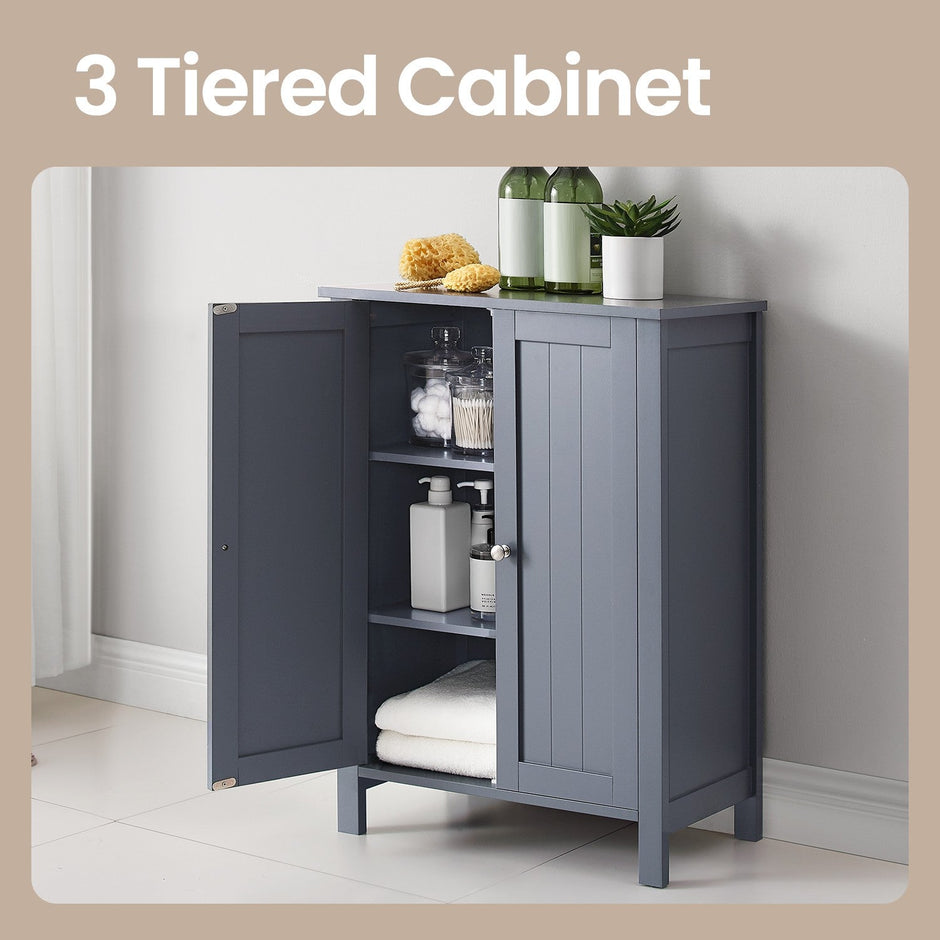 Bathroom Floor Storage Cabinet – Wood – White – Freestanding with 2 Doors and 2 Adjustable Shelves