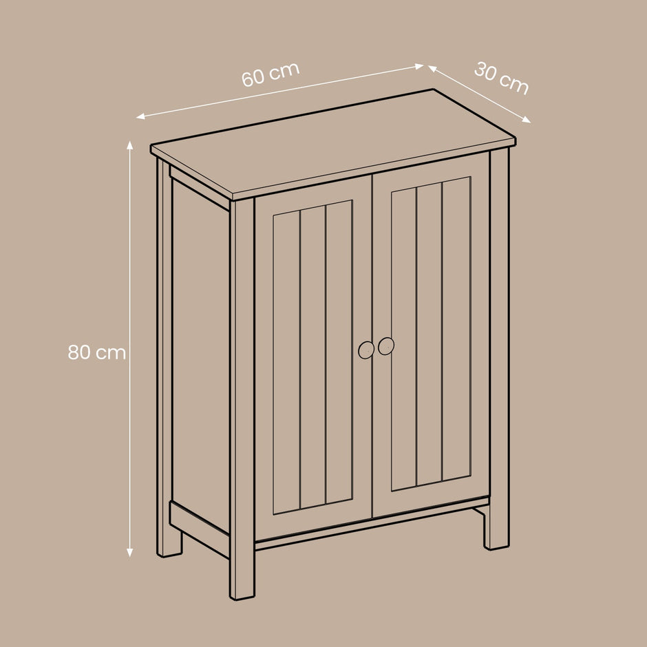 Bathroom Floor Storage Cabinet – Wood – White – Freestanding with 2 Doors and 2 Adjustable Shelves