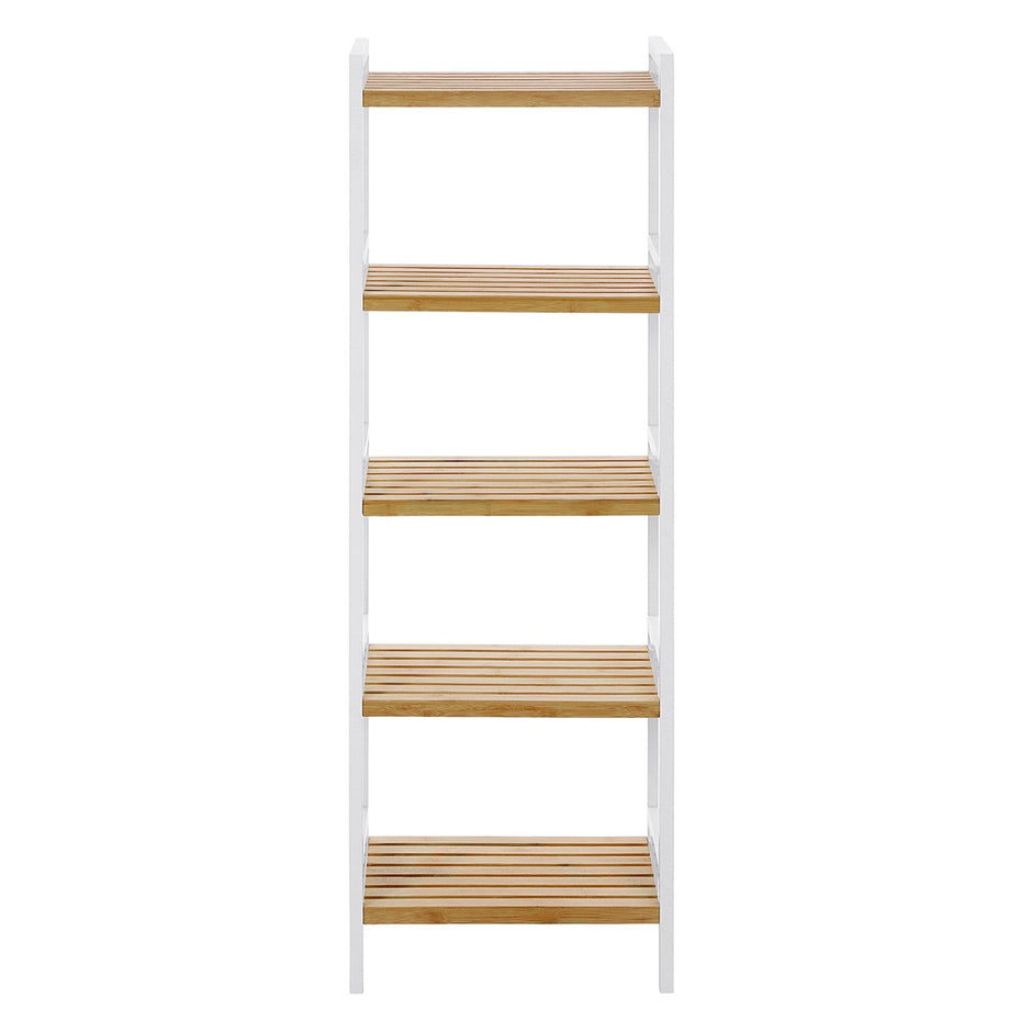 5-Tier Shelf Unit – Bamboo – Natural White – Versatile Storage Organizer for Kitchen and Bathroom