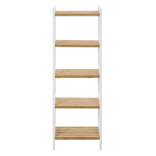 5-Tier Shelf Unit – Bamboo – Natural White – Versatile Storage Organizer for Kitchen and Bathroom