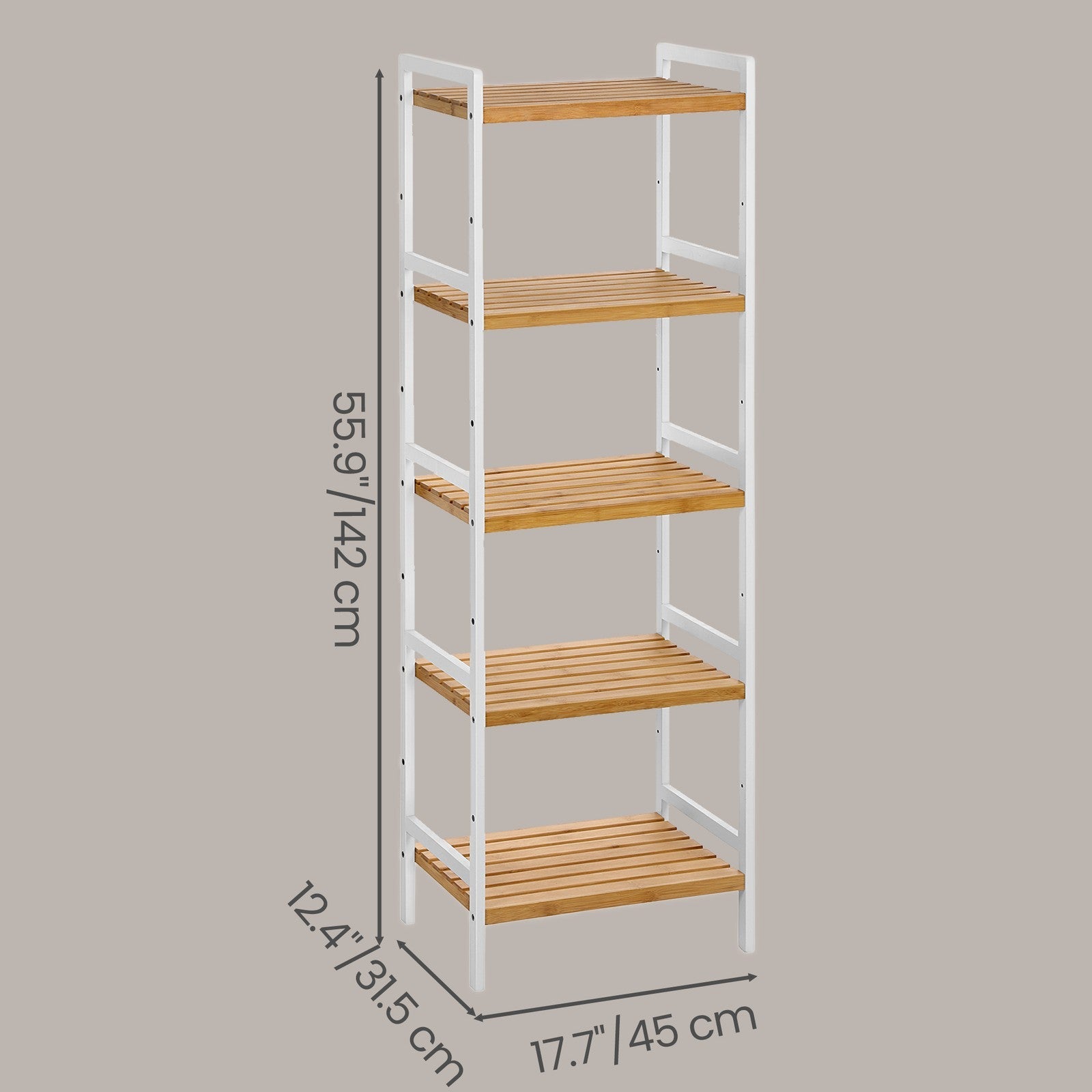 5-Tier Shelf Unit – Bamboo – Natural White – Versatile Storage Organizer for Kitchen and Bathroom