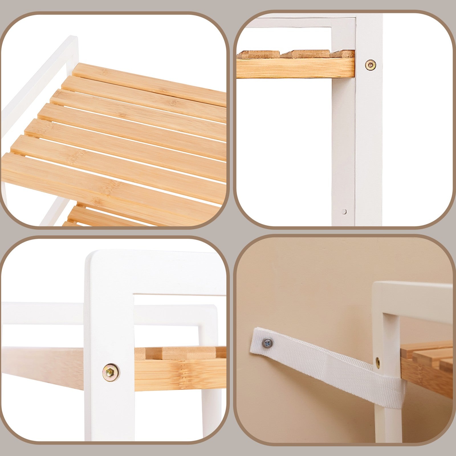 5-Tier Shelf Unit – Bamboo – Natural White – Versatile Storage Organizer for Kitchen and Bathroom