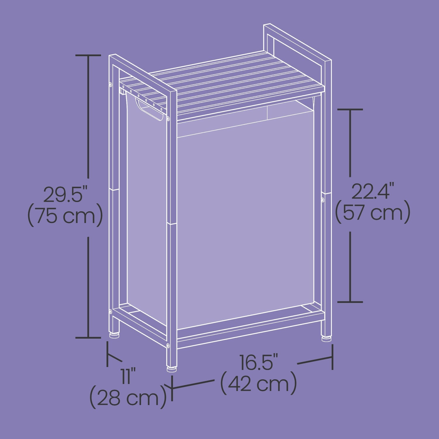 Laundry Hamper – Metal Frame – Rustic Brown and Black – Pull-Out Liner with Shelf, 65L