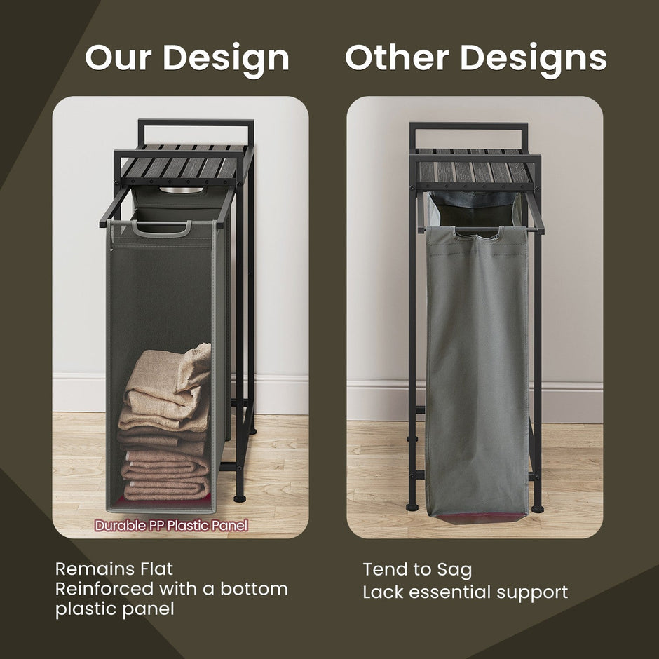 Laundry Hamper – Metal – Rustic Brown and Black – Pull-Out Liner with Shelf, 65L