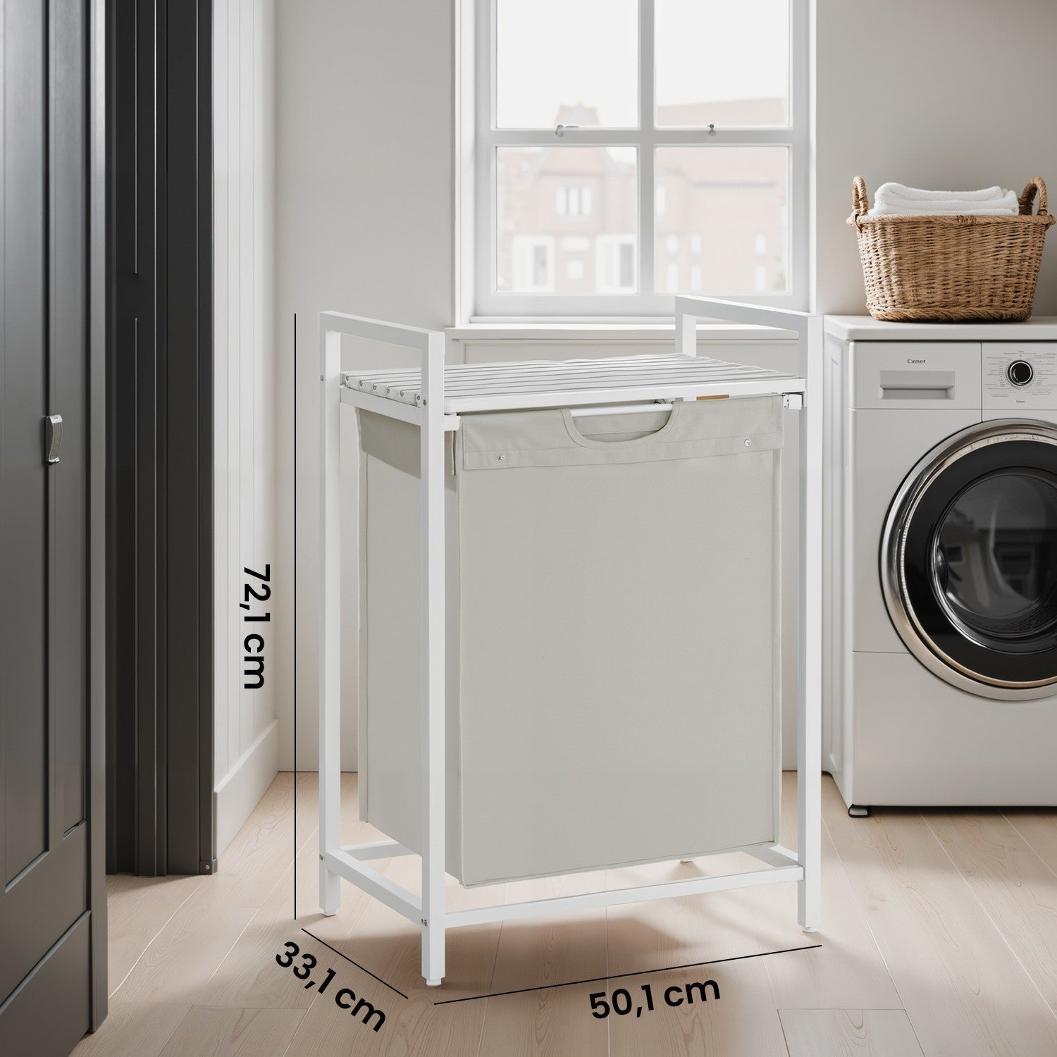 Laundry Hamper – Metal – Rustic Brown and Black – Pull-Out Liner with Shelf, 65L