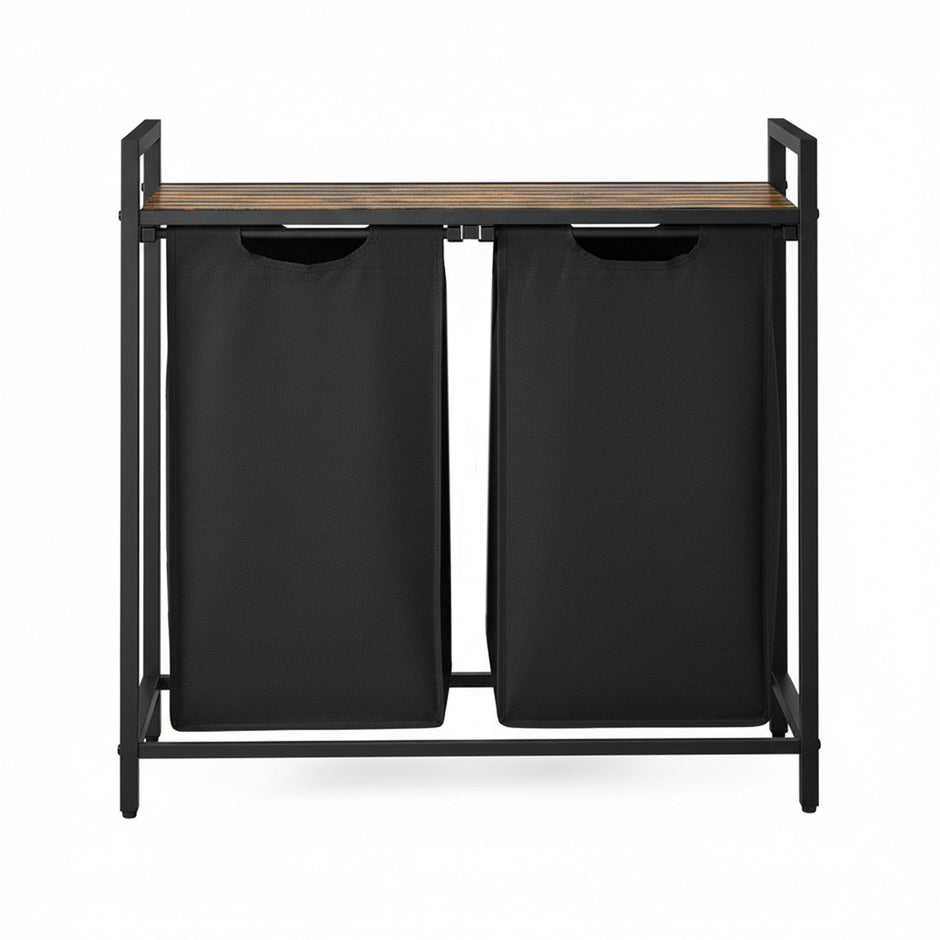 Clothes Hamper – Fabric – White – 2 Compartment Design with Removable Liner Bags