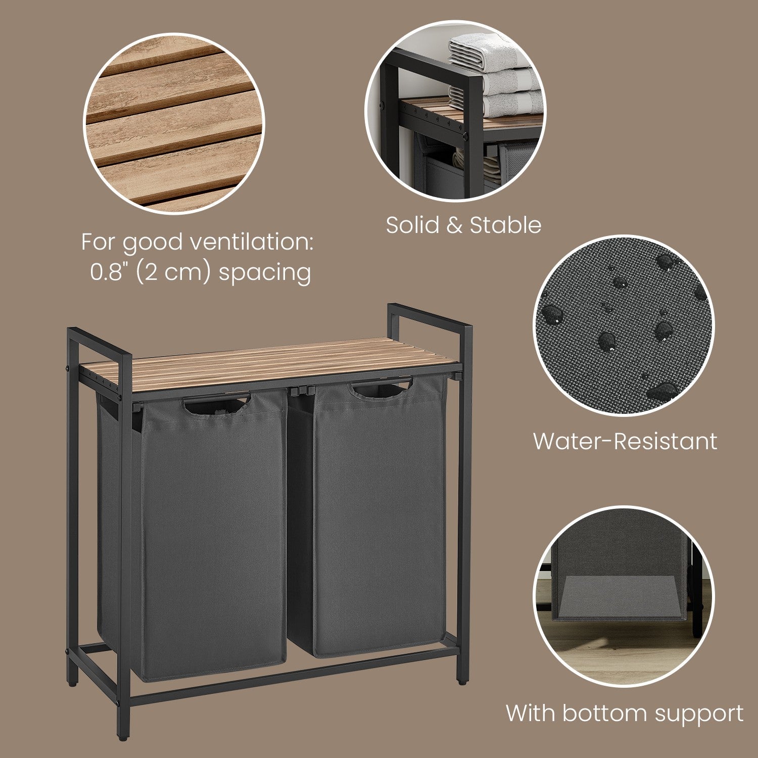 Laundry Hamper – Fabric – White – Double Compartment with 2 Removable Bags