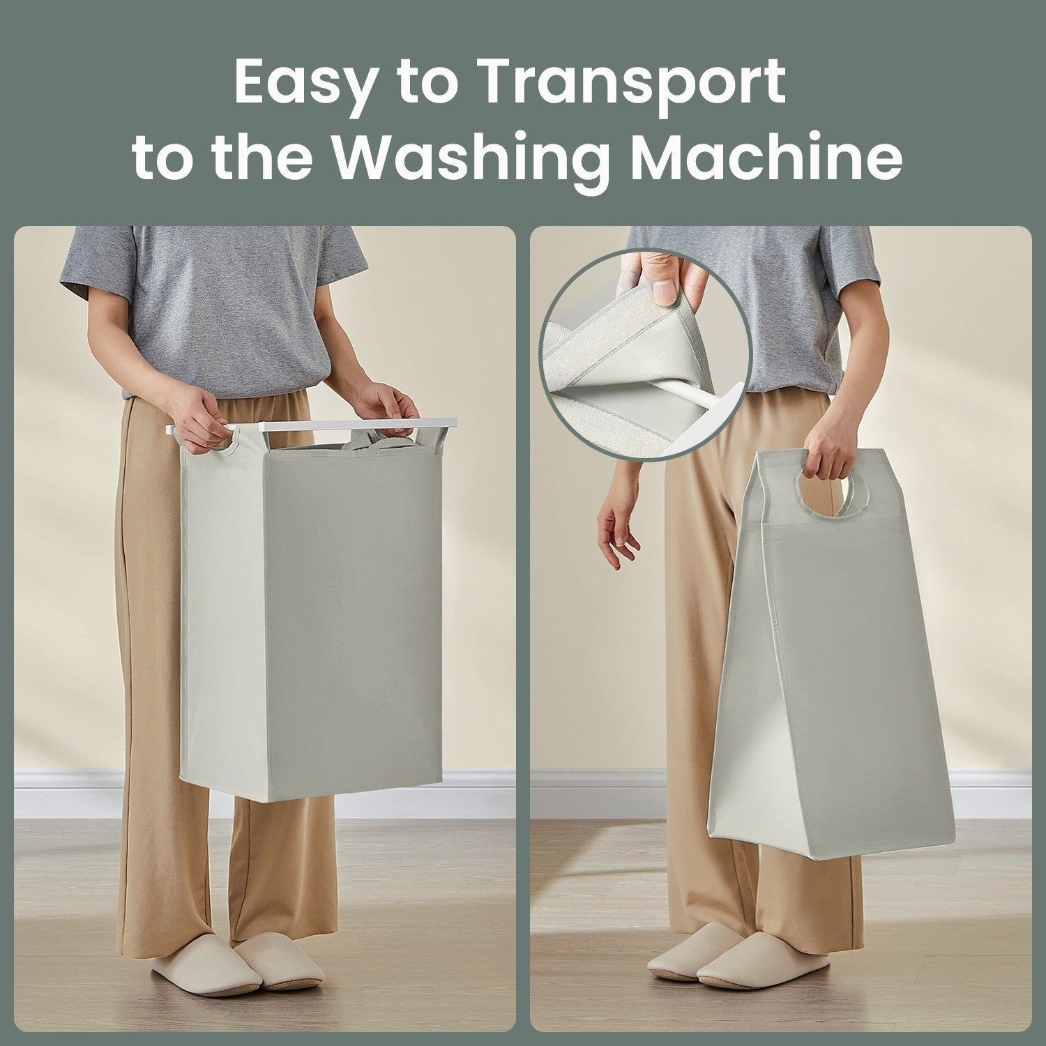 Laundry Hamper – Fabric – White – Double Compartment with 2 Removable Bags