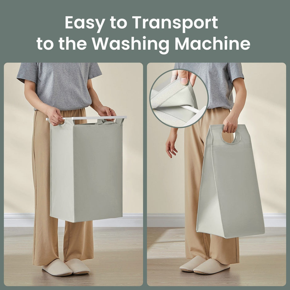 Laundry Hamper – Fabric – White – Double Compartment with 2 Removable Bags