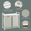 Laundry Hamper – Fabric – White – Double Compartment with 2 Removable Bags