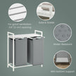 Laundry Hamper – Fabric – Grey and White – 2-Section with Removable Bags and Shelf, 2 x 46 L