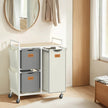 3-Compartment Laundry Sorter – Fabric – Natural Beige – Rolling Cart with Shelves and Removable Liners