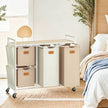Laundry Sorter Cart – Fabric – Camel Brown and Cream White – 4 Compartments with Removable Bags