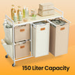 Laundry Sorter Cart – Fabric – Camel Brown and Cream White – 4 Compartments with Removable Bags