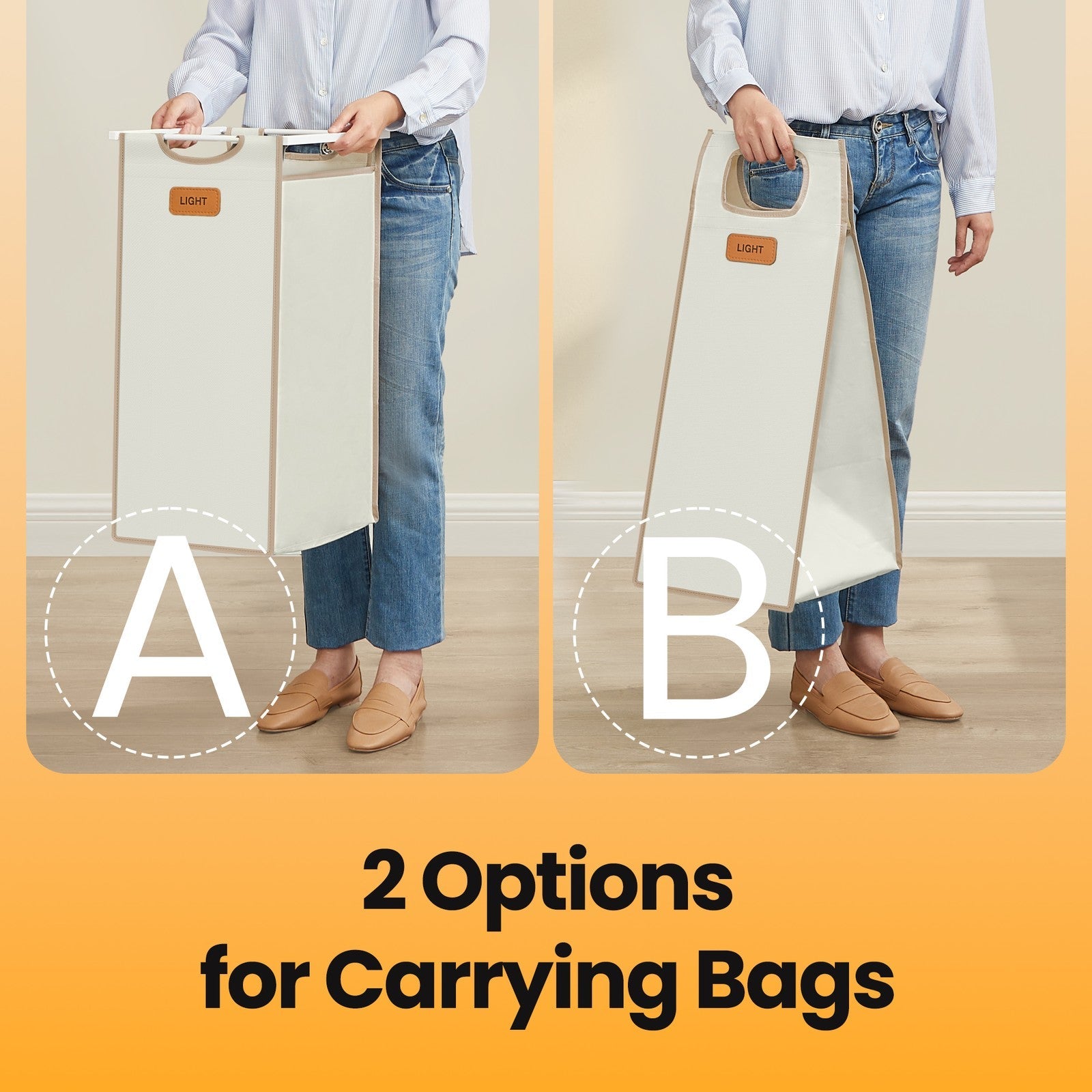 Laundry Sorter Cart – Fabric – Camel Brown and Cream White – 4 Compartments with Removable Bags