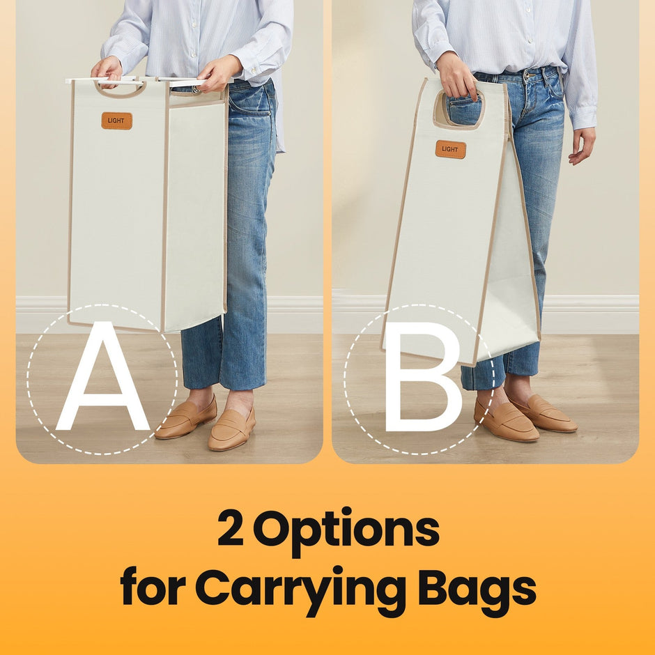 Laundry Sorter Cart – Fabric – Camel Brown and Cream White – 4 Compartments with Removable Bags