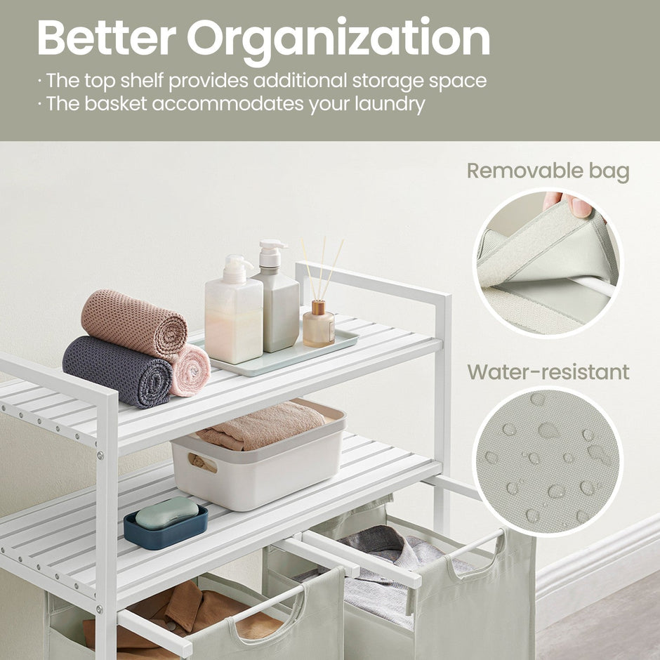Laundry Hamper – Metal and Fabric – Black and Grey – Dual Pull-Out Bags with Shelves