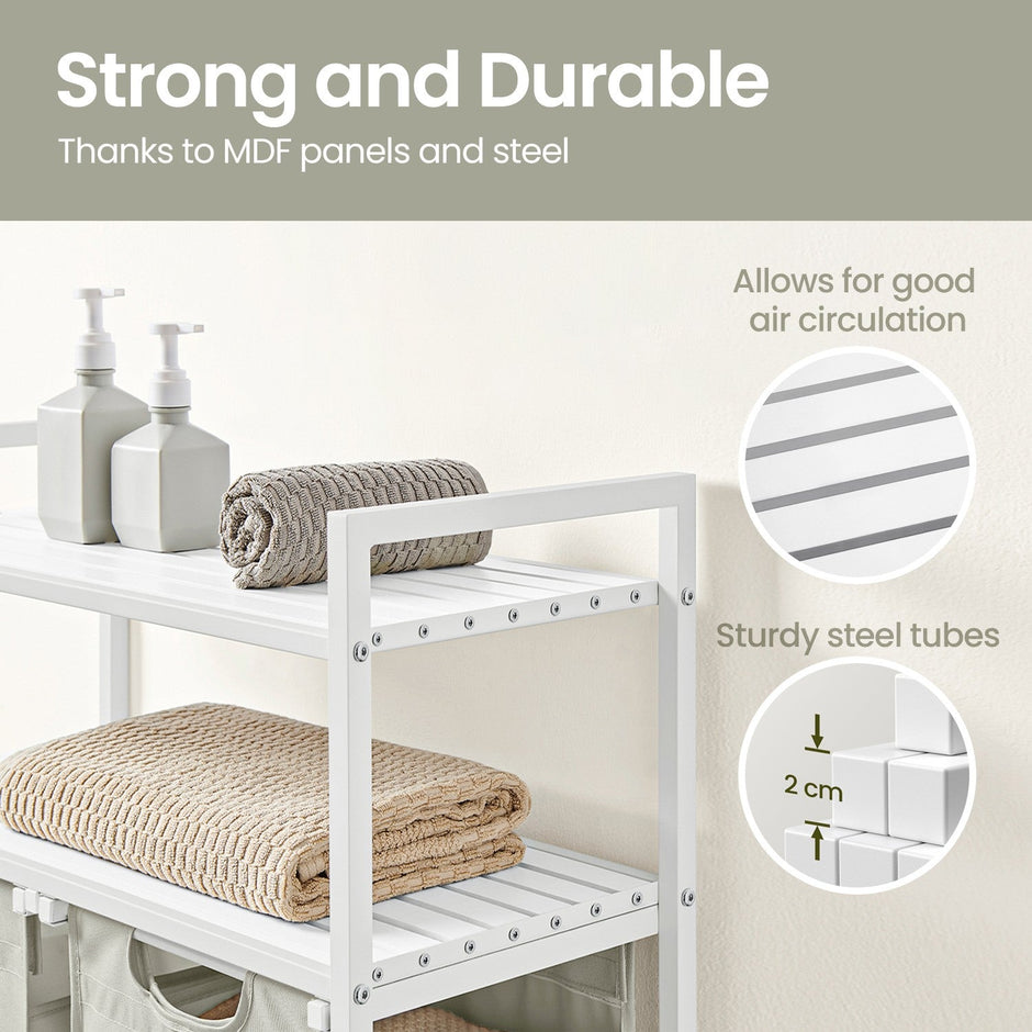 Laundry Hamper – Metal and Fabric – Black and Grey – Dual Pull-Out Bags with Shelves