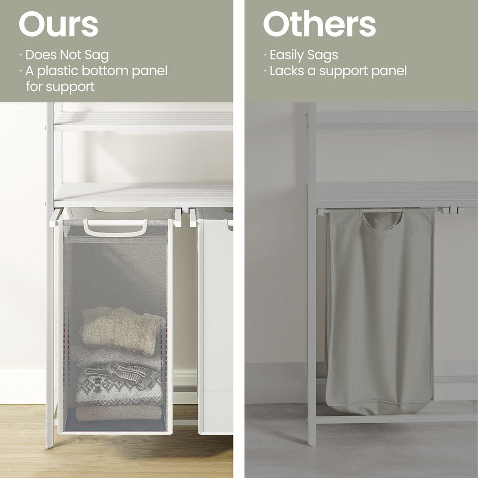 Laundry Hamper – Metal and Fabric – Black and Grey – Dual Pull-Out Bags with Shelves