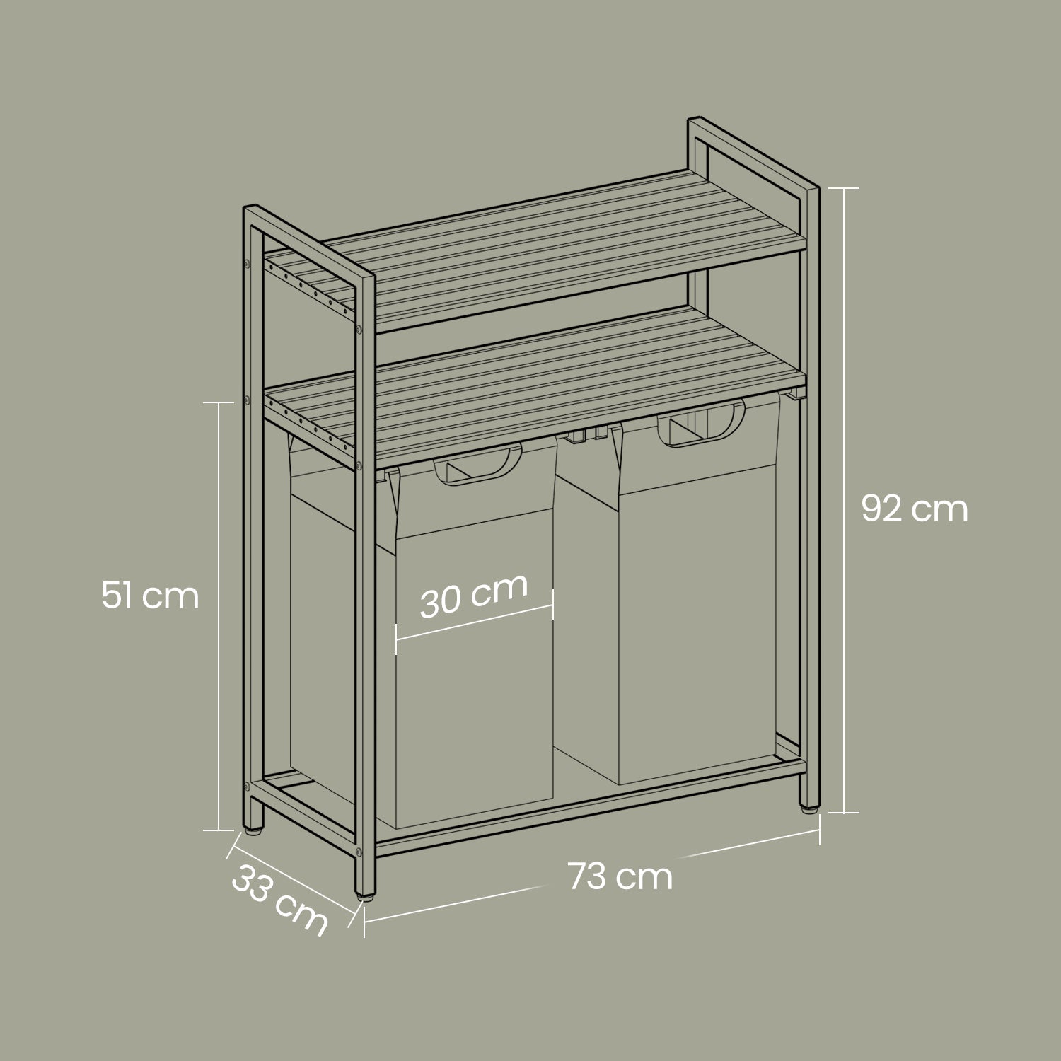Laundry Hamper – Metal and Fabric – Black and Grey – Dual Pull-Out Bags with Shelves