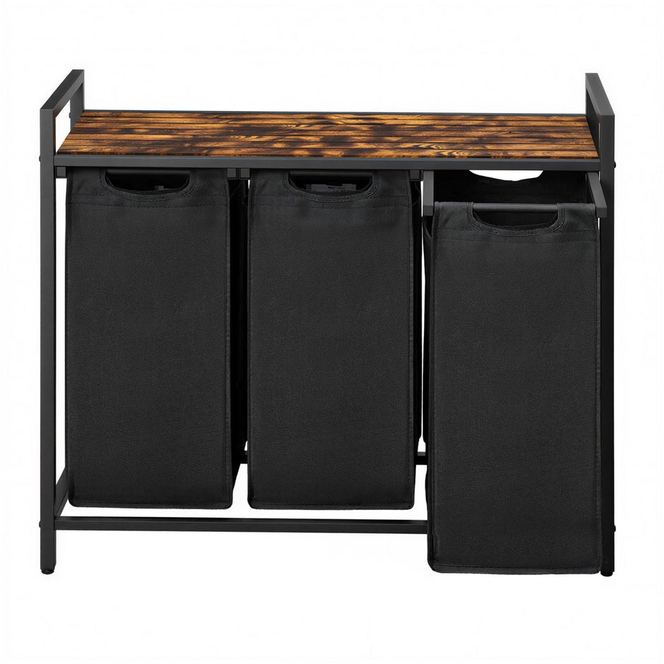 Clothes Sorter – Metal Frame – Rustic Brown and Black – 4 Removable Liner Bags