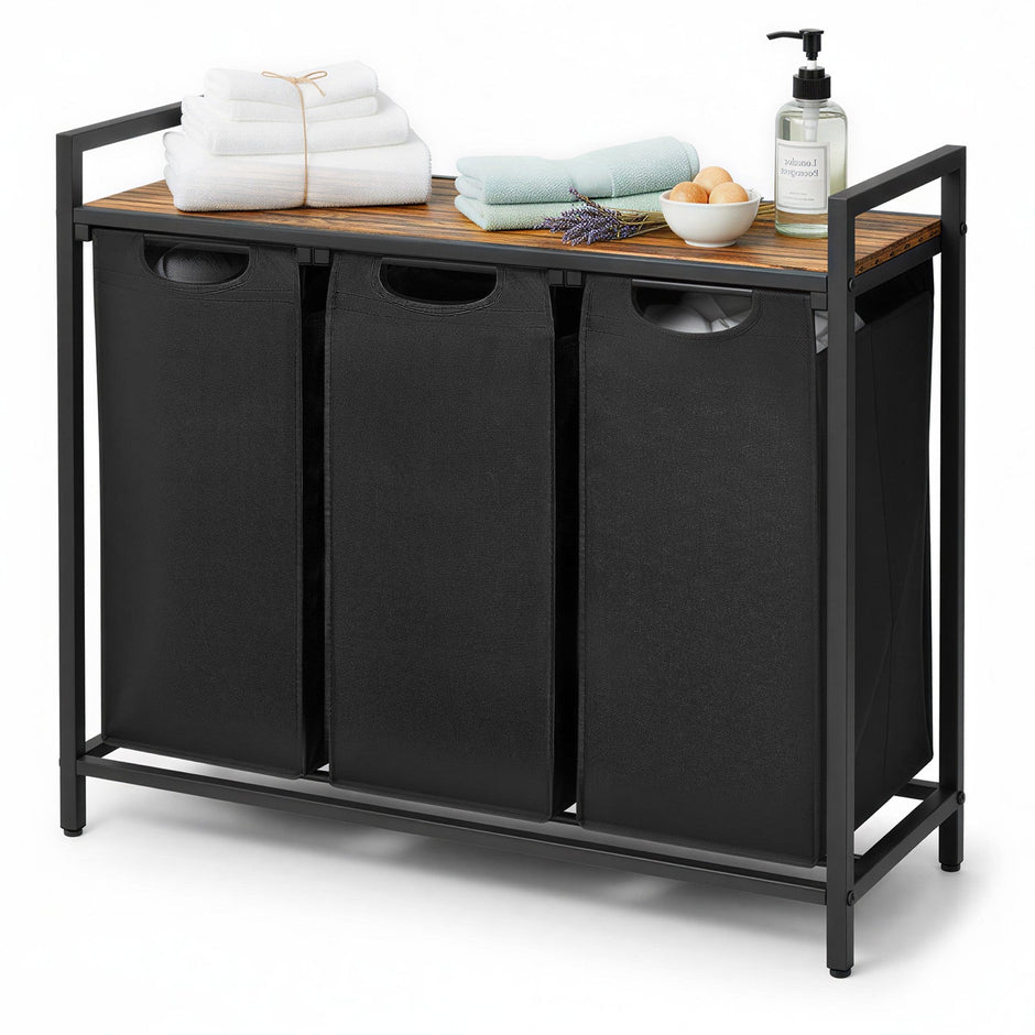 Clothes Sorter – Metal Frame – Rustic Brown and Black – 4 Removable Liner Bags
