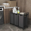 3-Section Laundry Sorter – Metal Frame – Black and Grey – Removable Bags and Shelf