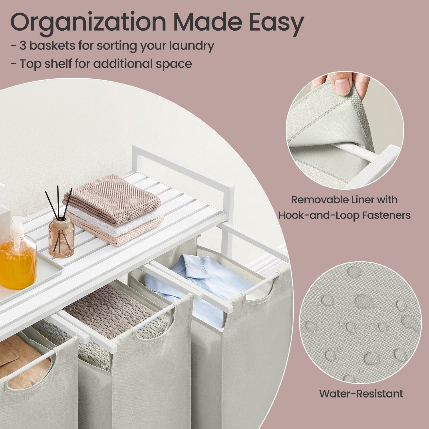 Laundry Sorter – Metal Frame – Rustic Brown and Black – 4 Removable Bags with Shelf