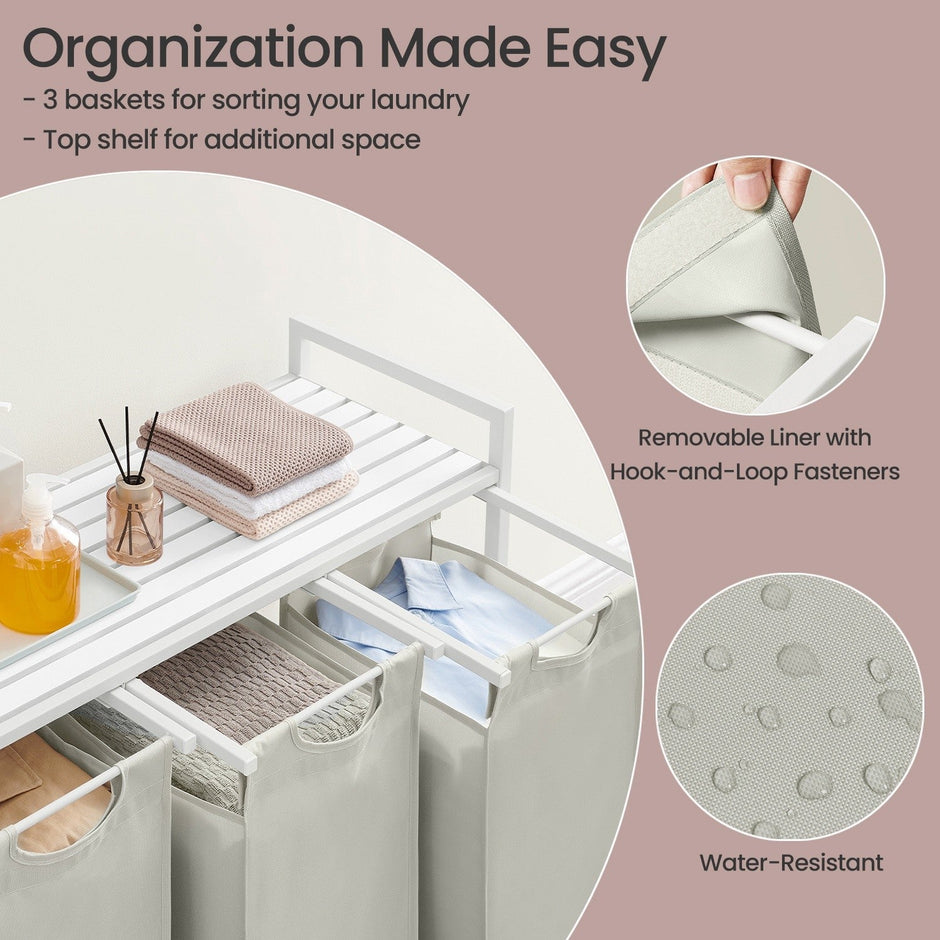 Laundry Sorter – Metal Frame – Rustic Brown and Black – 4 Removable Bags with Shelf