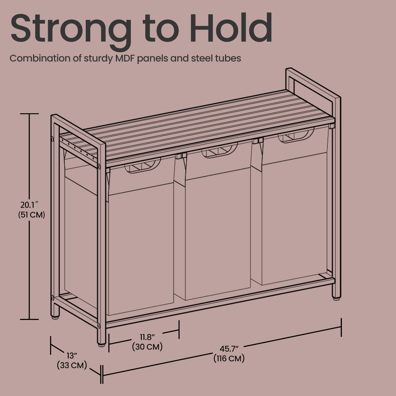 Laundry Sorter – Metal Frame – Rustic Brown and Black – 4 Removable Bags with Shelf