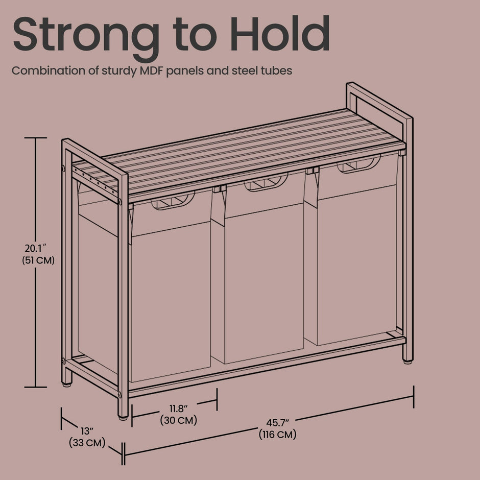 Laundry Sorter – Metal Frame – Rustic Brown and Black – 4 Removable Bags with Shelf